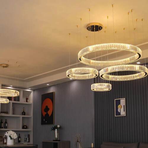 现代家居客厅灯主灯轻奢风格水晶吊灯圆环轻奢餐厅灯具chandelier