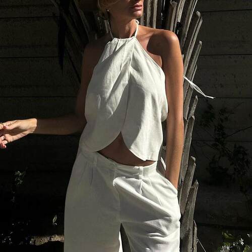 2-Piece Solid Color Top & Wide Leg Pants Set Loose-Fitting