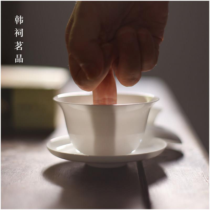 见山阁｜夜蝉｜潮汕骨瓷盖碗单个超薄功夫茶碗三杯单丛纯白三才碗
