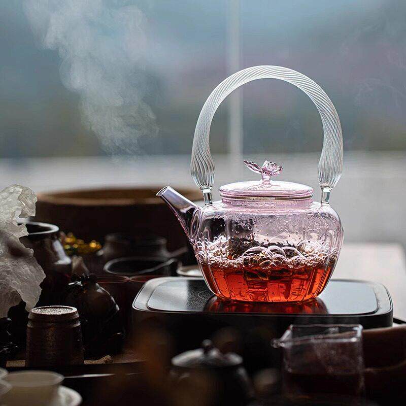 触摸小姐耐热玻璃茶具茶壶加厚家用蝴蝶盖按钮水壶电热陶瓷炉套装