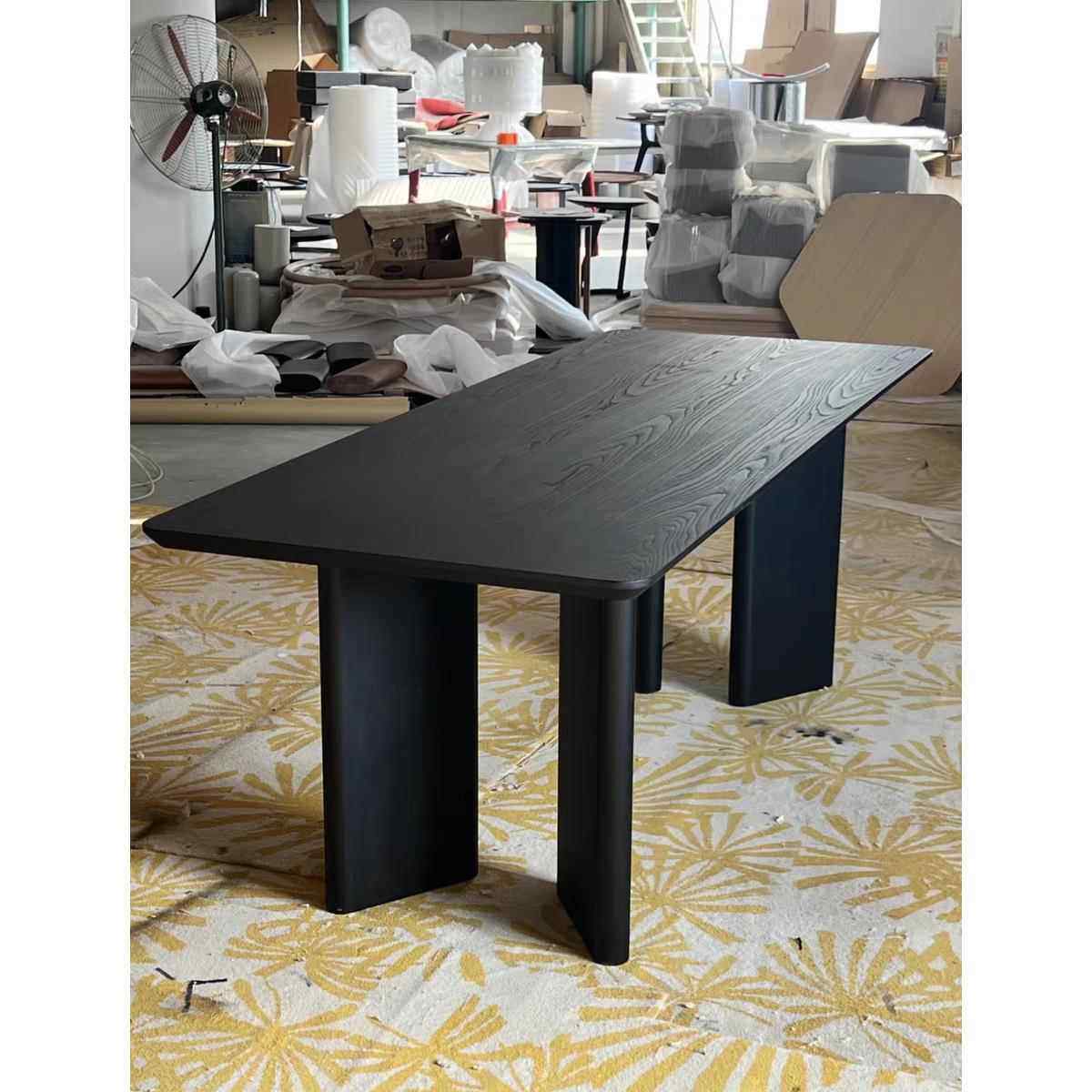 实木长方形黑色餐桌简约设计办公桌书桌原木大板会议桌创意工作台