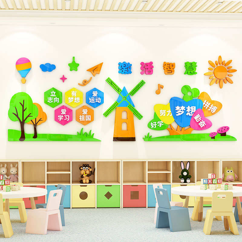幼儿园午托管班教室布置文化墙贴环创主题墙成品培训机构墙面装饰