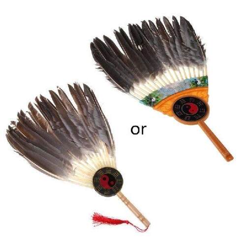 Ancient Chinese Zhuge Liang Black Feather Hand Fan Bamboo