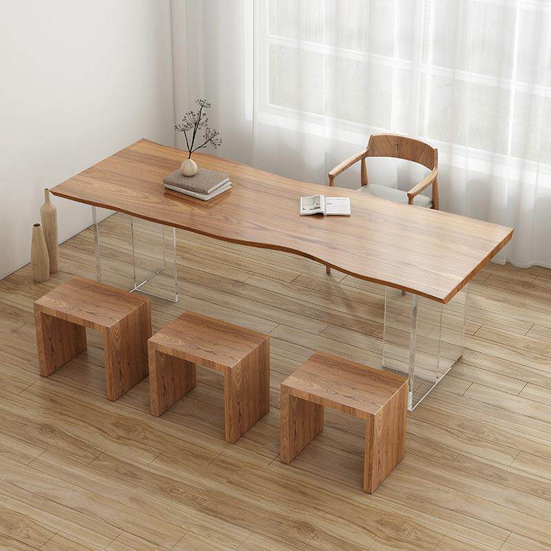 北欧实木餐桌客厅悬浮亚克力饭桌餐厅简约自然边原木餐桌椅组合