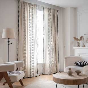 伊缦琪韵窗帘成品棉麻厨房窗帘波西米亚风格 黑白印花飘窗窗帘