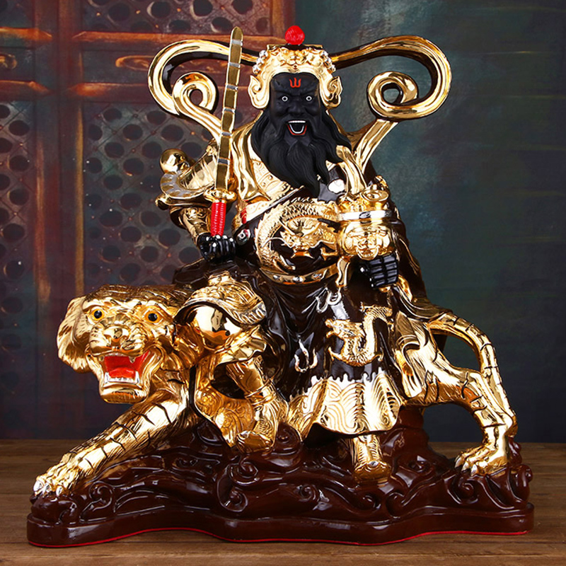 台湾盛凡铜鎏金骑虎赵公明神像摆件武财神赵玄坛赵元帅五路财神