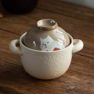 明火耐高温陶瓷煲汤锅可爱小猫泡面碗家用煲仔饭锅日式一人食砂锅