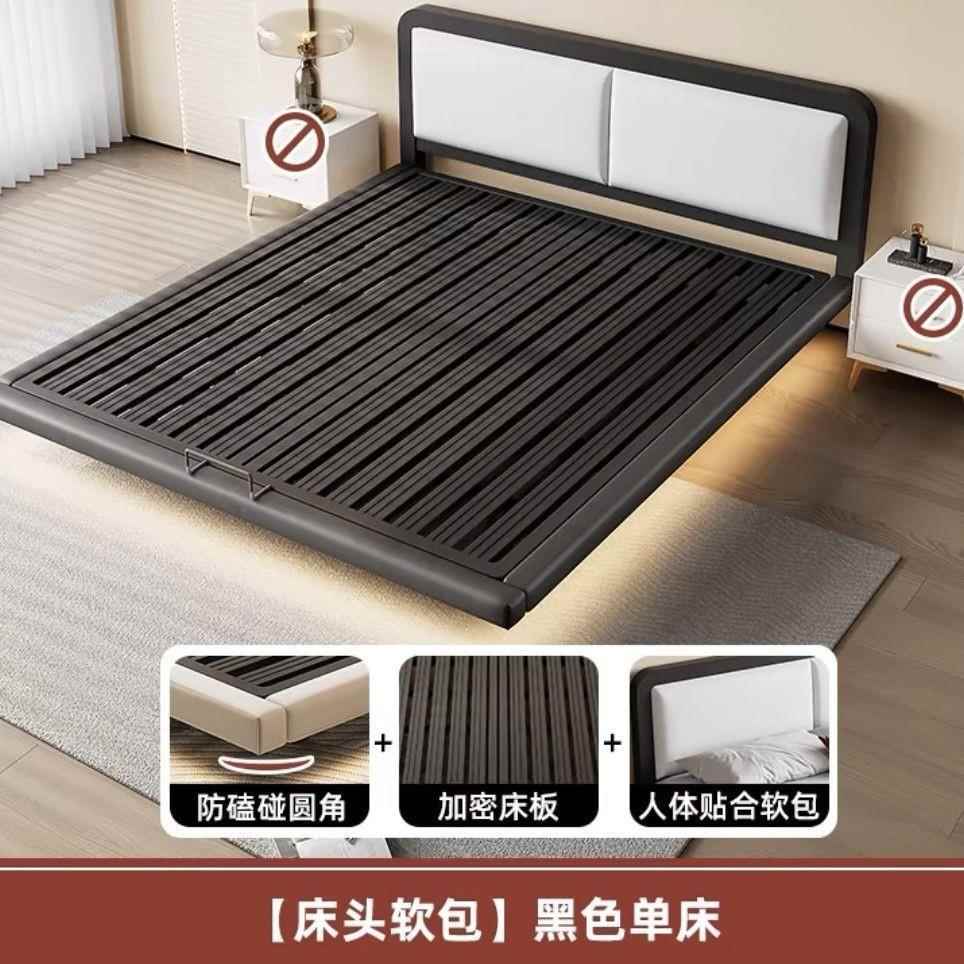 悬床架全铁简钢约主卧无床头铁艺床架双人床成人公寓WWE出租屋浮