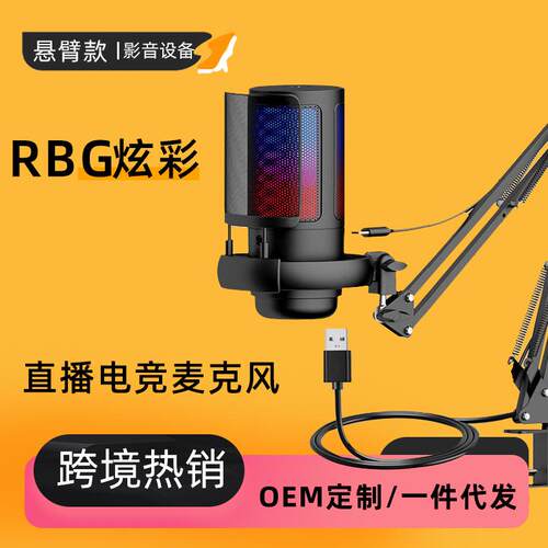 唱歌直播麦克风RGB触摸按钮游戏USB电容悬臂支架话筒