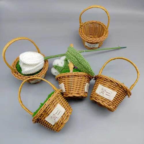 手工毛线扭扭棒专用天然小竹篮diy装饰花篮