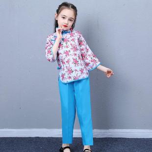 正品村民庆姑演出服装儿童女童采茶女长袖小碎花阿嫂花布族蹈乡村