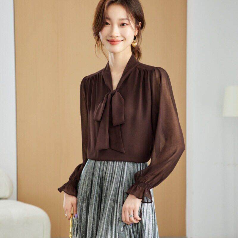 欧洲站飘带衬衫女高级感轻奢减龄洋派2025新款春秋法式优雅上衣潮