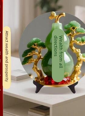 八方来财葫芦摆件高级感家用装饰画桌面翠玉葫芦摆台家居玄关客厅