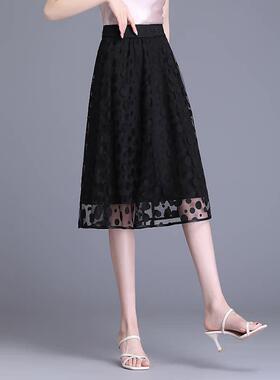 漂亮2026夏季新款蕾丝网纱裙半身裙女高腰百褶裙黑色显瘦a字0517d