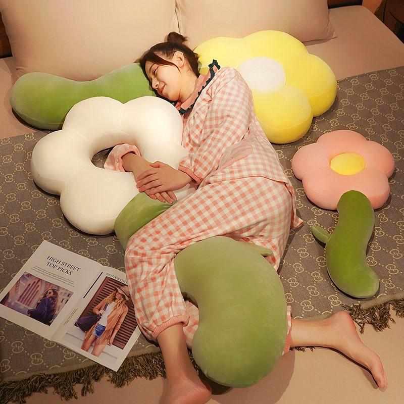 可爱花朵抱枕女生睡觉夹腿枕床头靠垫卧室床上靠枕长条枕沙发联严