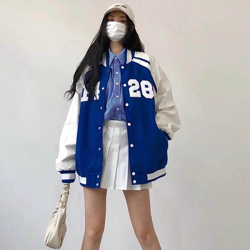 克莱因蓝棒球服女2026春秋新款宽松美式飞行员夹克小香风棉服外套