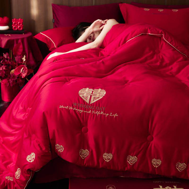 高端60S长绒棉蚕丝蛋白婚庆被芯绣花春秋被子结婚嫁妆冬季保暖被