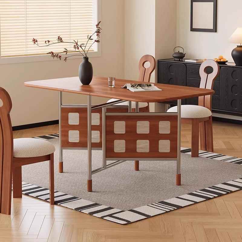 北欧实木可折叠椭圆餐桌椅组合中古风设计师款家用小户型伸缩餐桌