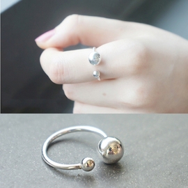 大小圆珠开口s925纯银食指素圈戒指女时尚个性高级感小众设计