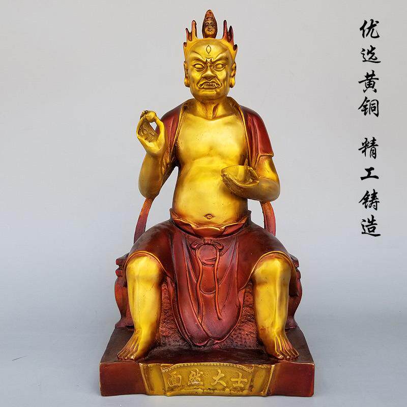 铜监斋菩萨摆件彩绘面燃大士桌面工艺品铜像斋堂紧那罗王雕塑像