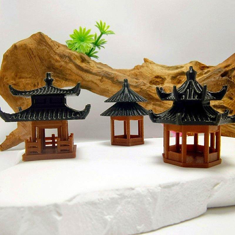 盆景微景观假山水陆缸鱼缸造景小摆件古建筑模型3d打印凉亭微型3D