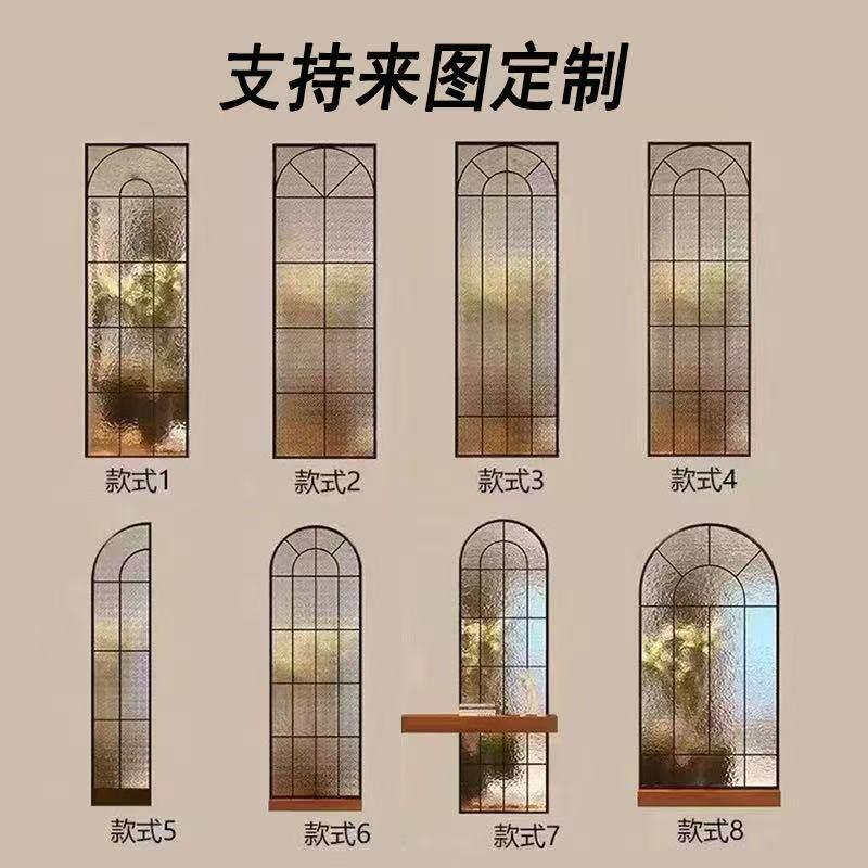 法式复古玻璃屏风客厅奶油风铁艺隔断假窗户创意拱门玄关遮挡装饰