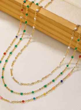 秋冬高级感毛衣链大气高档高级感滴油项链不锈钢手工链条波西米亚