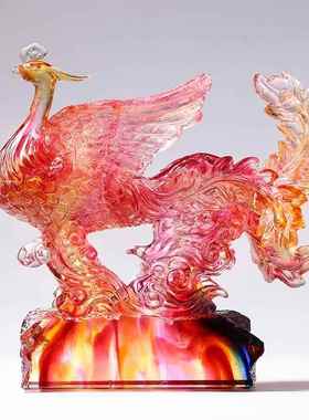 高档琉璃凤凰家摆件饰装九品闺居蜜女性结婚礼物凤舞天工艺品婚庆