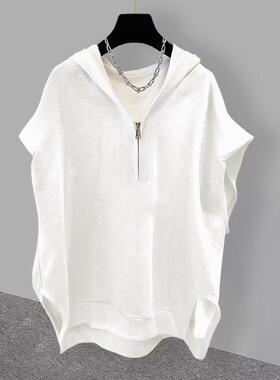 Zipper Design Hooded Sleeveless T-shirt Men's Summer Loose