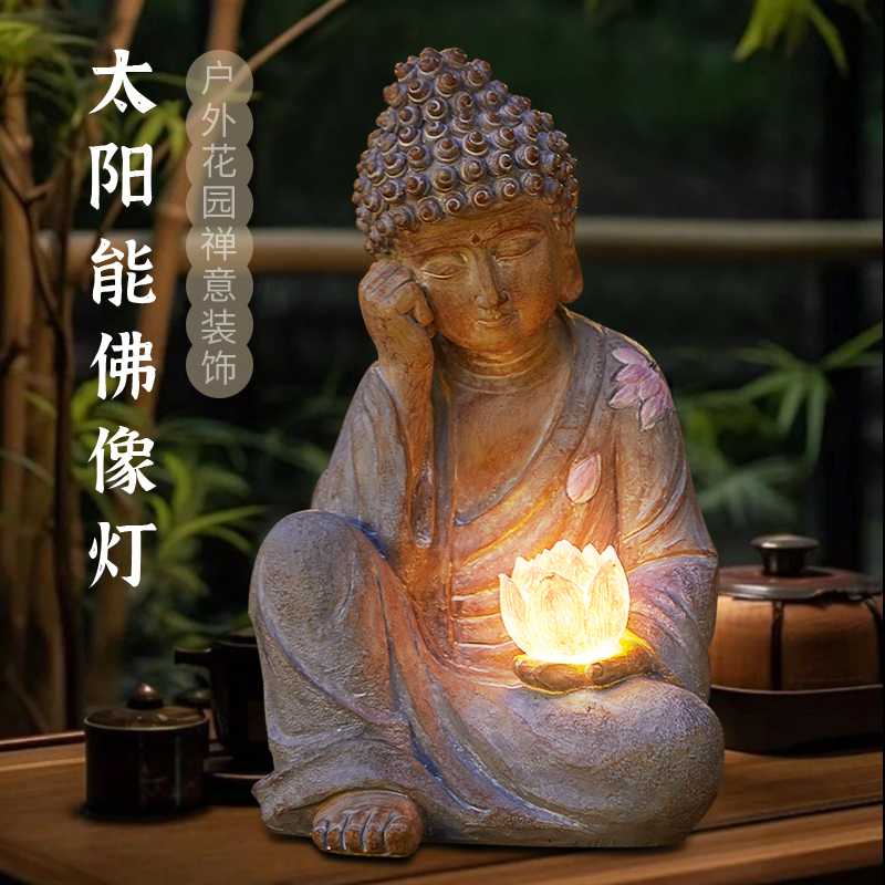 2025新款太阳能庭院灯户外防水佛像摆件阳台布置花园装饰氛围灯