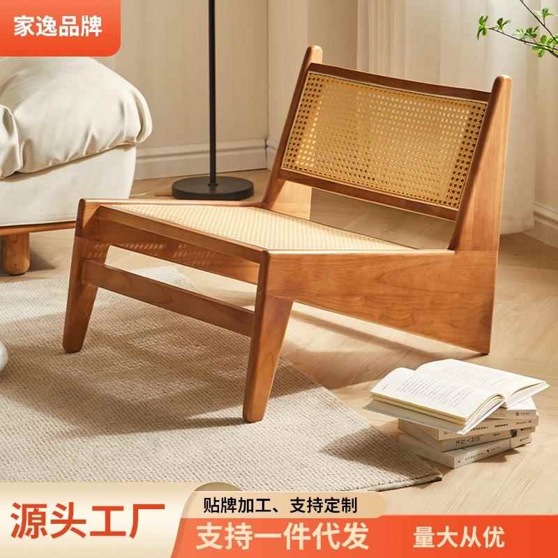 家逸实木椅子休闲椅阳台仿生藤编椅单人沙发椅凉椅