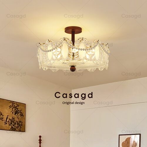 中古风主卧室珍珠玻璃吊灯法式轻奢客厅灯复古房间吸顶灯具casagd