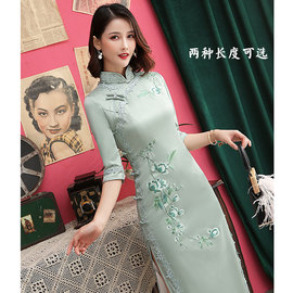 旗袍女新中式夏季2024改良版高贵礼服绿色刺绣年轻款气质高端