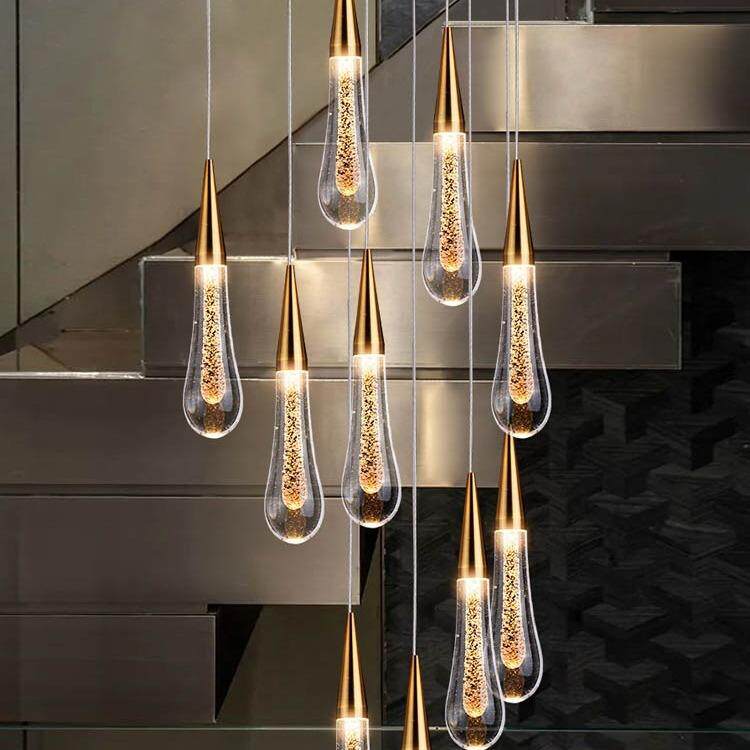网红复式楼梯吊灯现代轻奢别墅loft复式小公寓挑空水滴灯长吊灯