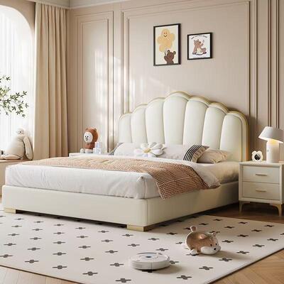 现代1简约.8米主童卧双人OBK床1.5米瓣床儿储物床花女孩奶油风公