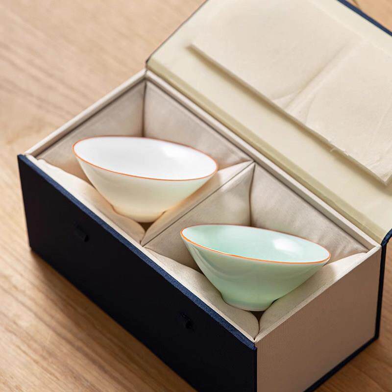 汝窑茶杯主人杯开片可养斗笠杯单杯个人专用高档品茗杯对杯礼盒装