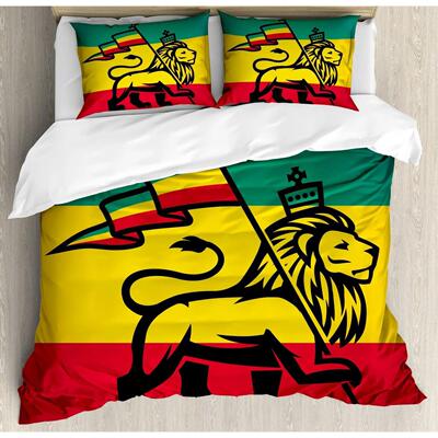 Rasta Duvet ver Set,Lion A Rastafari Flag Jungle Reggae Bedd