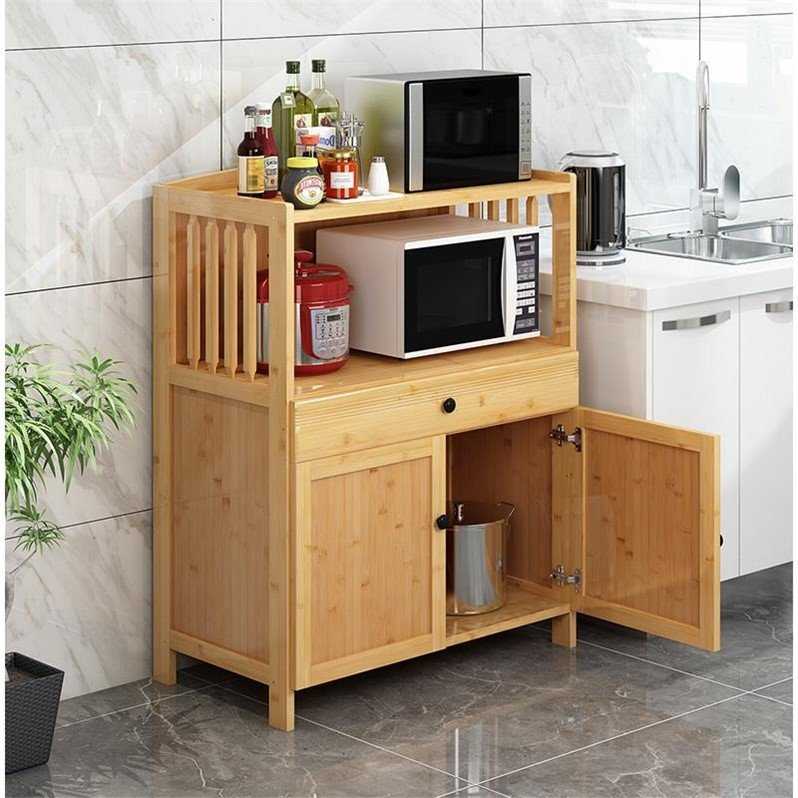 厨房置物架多层实木烤箱微波炉架家用多功能收纳柜落地碗盘菜架子