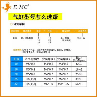 EMC亿太诺双轴气缸EXSM10/20/25/32X10X20X30X50X60X70X80X100-S