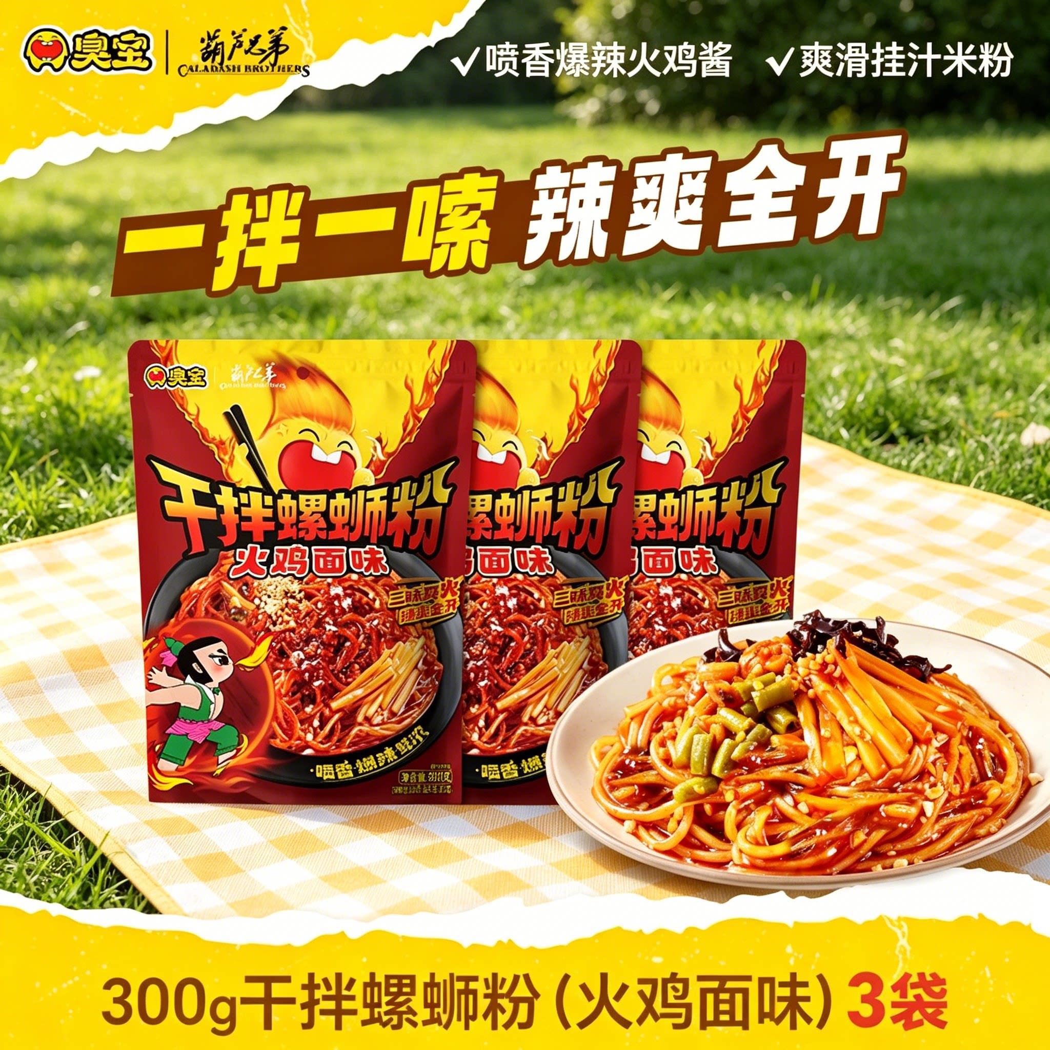 拌螺蛳粉速食臭宝螺蛳粉火鸡面味火鸡干拌爆辣葫芦兄弟柳州方便夜