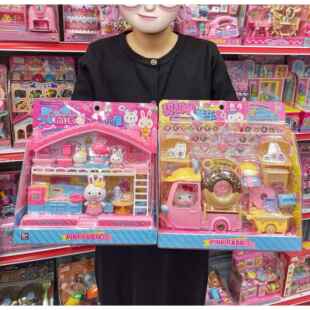 小兔子宠物屋过家家玩具 一言粉红兔迷你小屋儿童玩具仿真烘焙套装