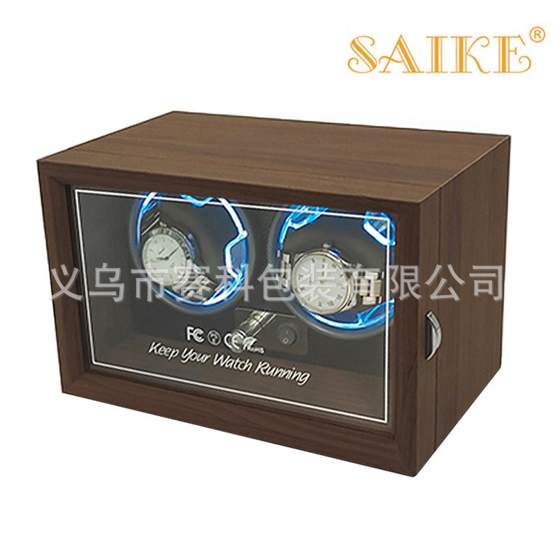 【冰心蓝】黑胡桃纹双表位机械手表自动摇表器上链盒电动手表家用
