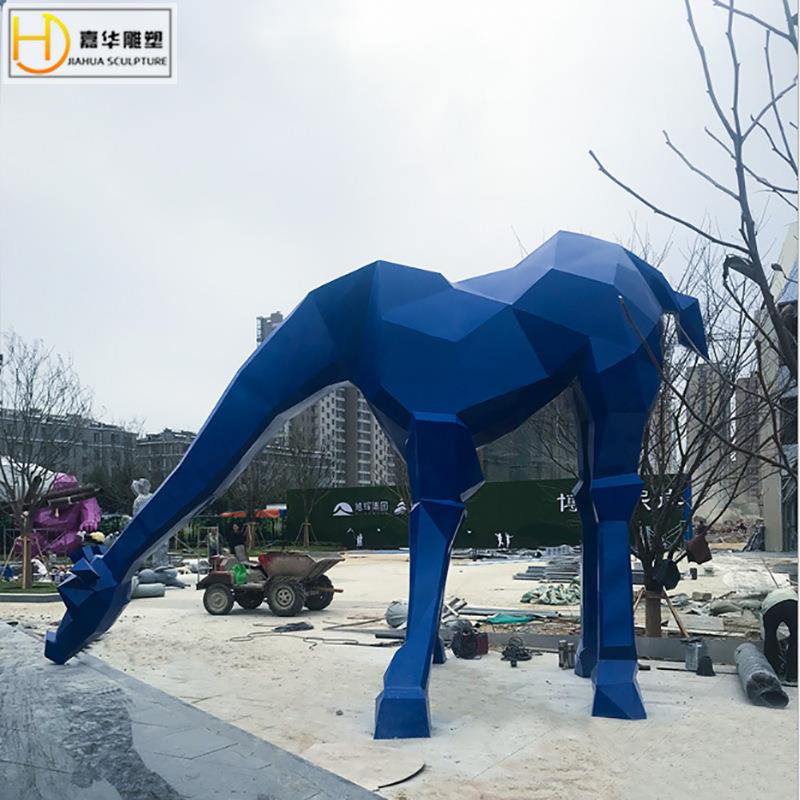 大型玻璃钢现代大象雕塑块切面长颈鹿雕塑户外几何动物块面鹿摆件