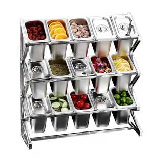 不锈钢份数盆架子奶茶物料果酱盒奶茶店专用小料盒子架商用配料盒
