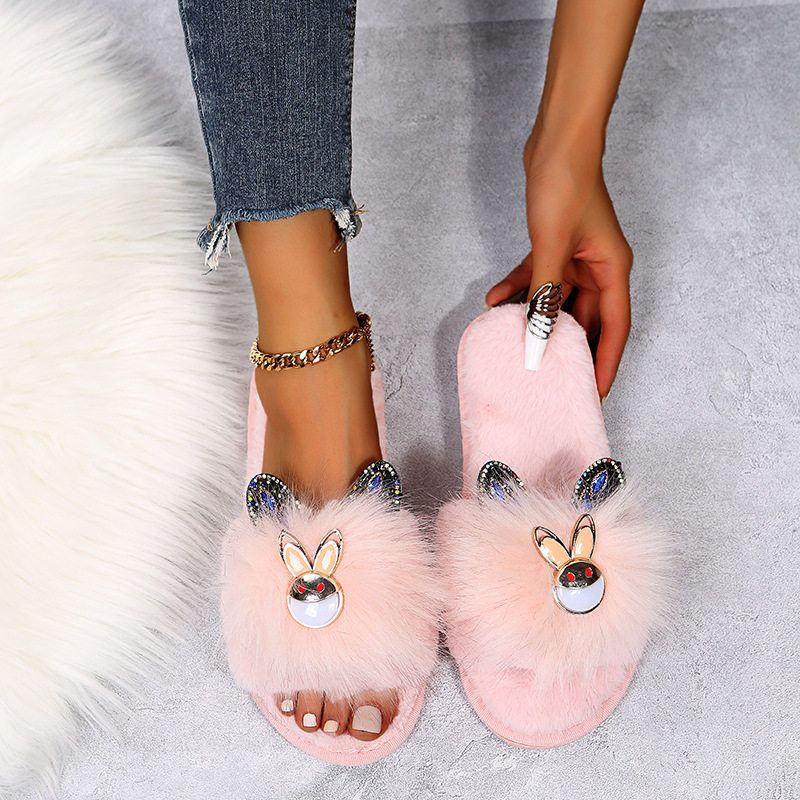 小兔子水钻毛毛棉拖鞋女外穿网红ins潮水钻韩系卡通毛毛鞋厚底拖,户外/登山/野营/旅行用品,沙滩鞋/凉鞋/拖鞋,淘宝优惠券,粉丝福利购,淘宝优惠卷