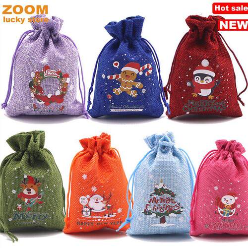 10pcs Christmas Gift bag Drawstring canvas Bags,decorations
