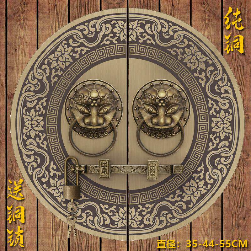 中式彷古大门纯铜拉手铜把手兽头狮子头虎头门环圆形覆古木门门锁