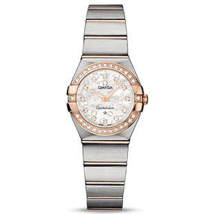 欧米茄星座间玫瑰金镶钻石英手表女123.25.24.60.55.009 9.8新