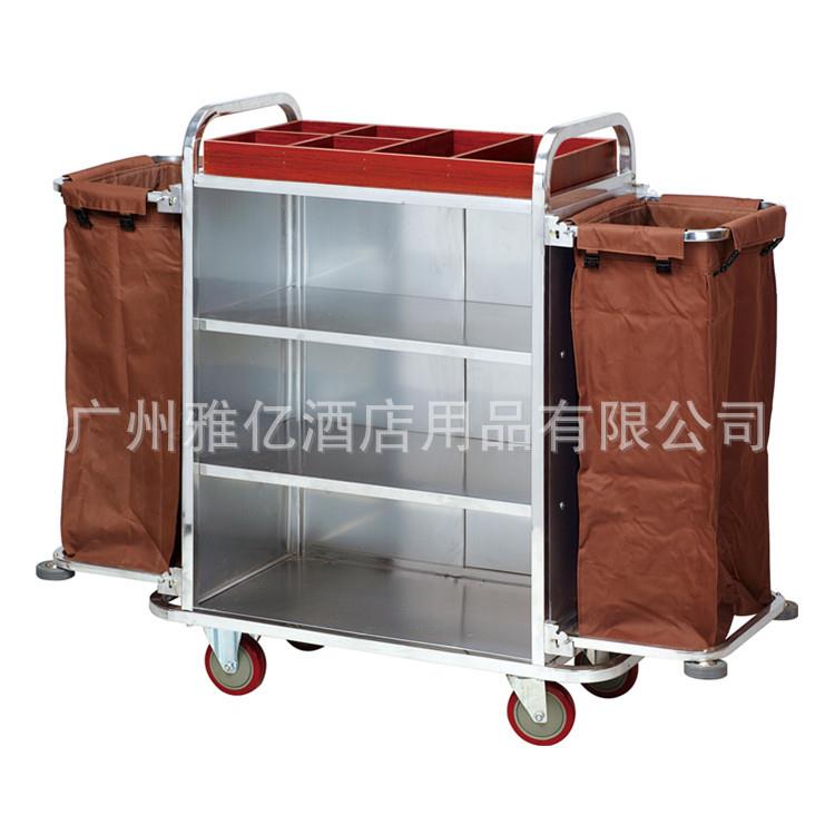 酒店多用途不锈钢客房服务车宾馆打扫布草车拆装三层客房保洁车