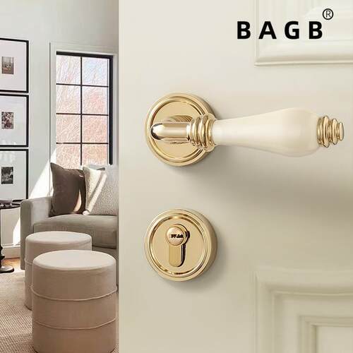 BAGB法式中古风锌合金陶瓷房门把手静音家用磁吸陶瓷锁具卧室门锁